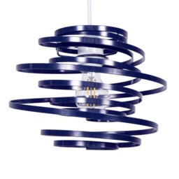 Contemporary Navy Blue Gloss Metal Double Ribbon Spiral Swirl Pendant Shade Blue Midnight Blue 1