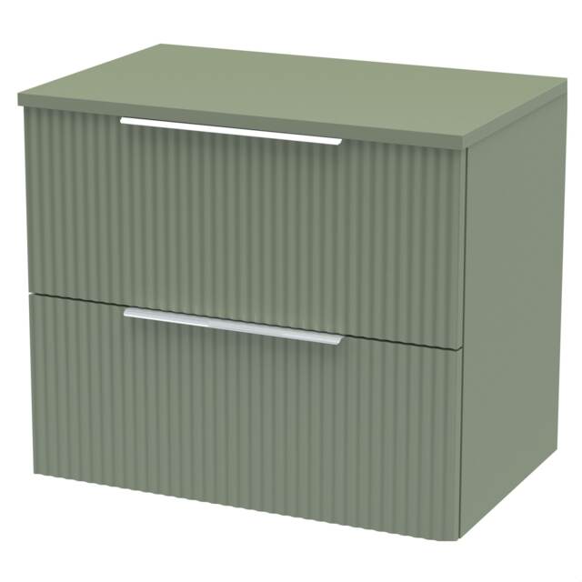 Balterley Tixall Fluted 2 Drawer Wall Hung Vanity Unit with Worktop, Satin Green, 600mm