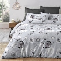 Velosso Dandelion Printed Cotton Blend Duvet Cover and Pillowcase Set Grey King