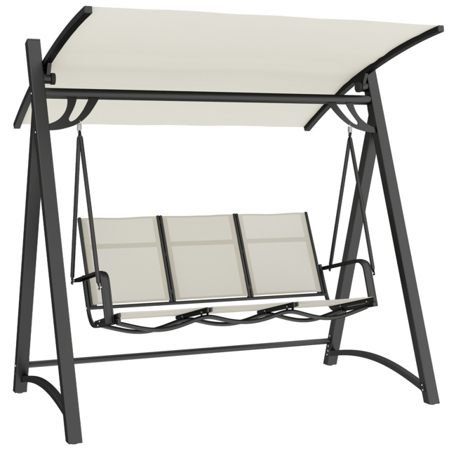 Outsunny 3 Seater Swing Chair, Garden Swing Bench with Adjustable Canopy Cream Cream One Size