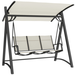 Outsunny 3 Seater Swing Chair, Garden Swing Bench with Adjustable Canopy Cream Cream One Size