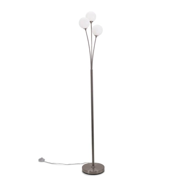 ValueLights Velika Chrome 3 Arm Opaque Globe Floor Lamp Light & Bulbs Silver
