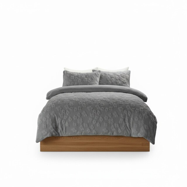 Ultra Soft Teddy Duvet Cover Set Daisy Embossed Cozy Fleece Bedding Silver Single