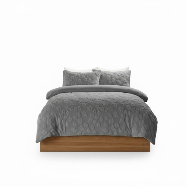 Ultra Soft Teddy Duvet Cover Set Daisy Embossed Cozy Fleece Bedding Silver Single