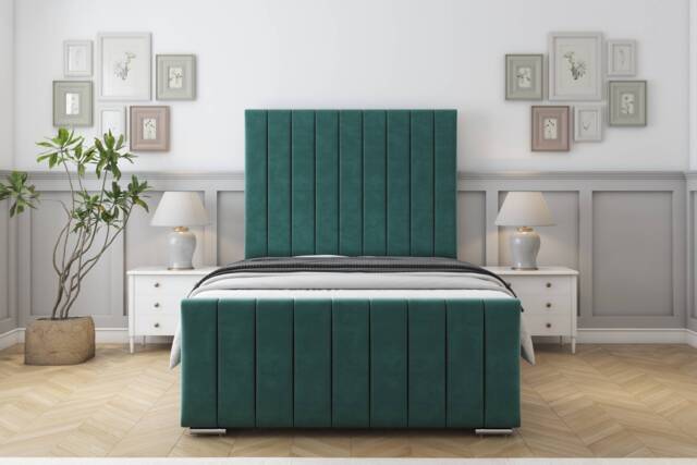 "Sloomy California Emerald Plush Bed Frame With 50"" Upholstered Headboard 2'6 Small Single"
