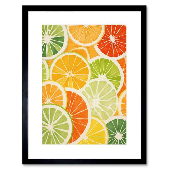"Slices of Limes Oranges Grapefruit Bright Kitchen 9x7"" Black Framed Wall Art Print"