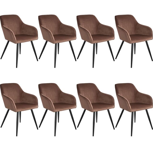 Dining Chair Marilyn - with armrests, padded, velvet look, black steel legs Brown brown/black 8