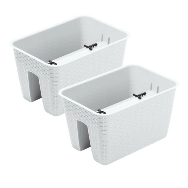 Square Ratolla Railing Plant Pot - 22.5x27.2x27.2cm White White & Set of 2 2