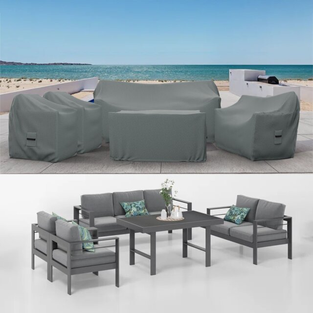 Covers&All Patio Furniture Conversation Set Cover, 5 Piece Outdoor Furniture Covers, 1 Sofa Cover, 73 in W x 26 in D x 32 in H, Charcoal Gray