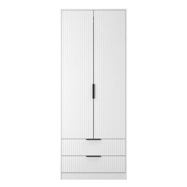 Menai Tall 2 Drawer Double Wardrobe in White Matt (Ready Assembled) White White Matt