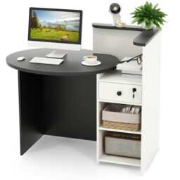 COSTWAY Reception Desk with Lockable Drawer Black Black