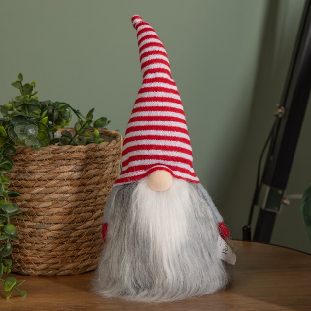 34cm Festive Gonk Cuddly Santa Indoor Christmas Plush Decoration in Striped Hat