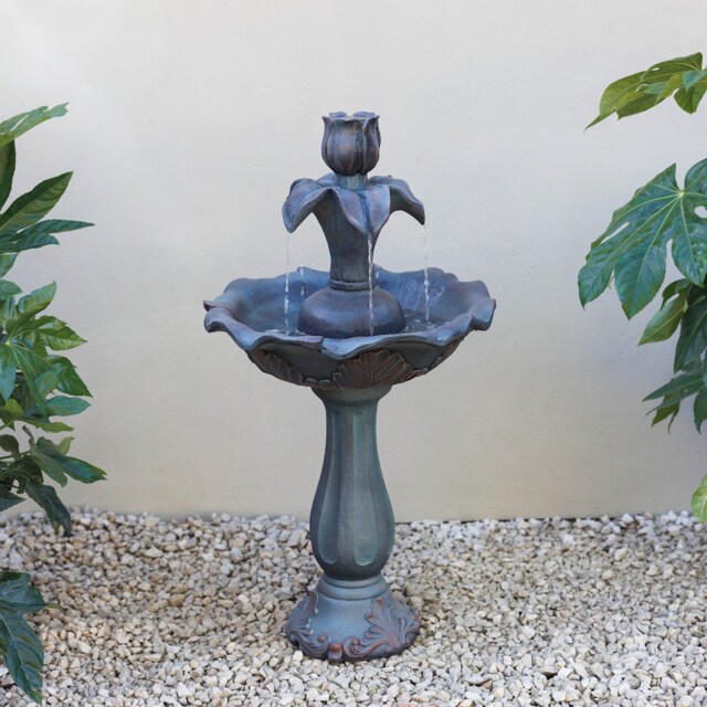 Primrose 2 Tiered Tulip Flower Grey Water Feature Self Contained 90cm