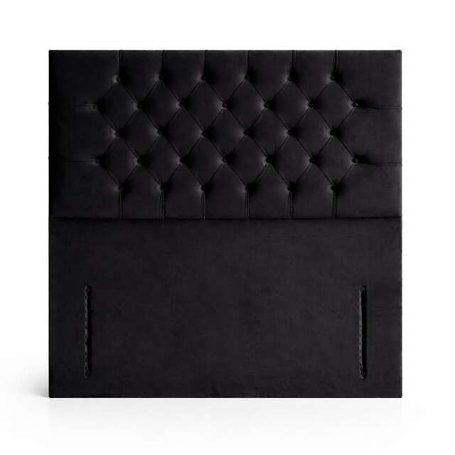 Floorstanding Headboard Black Plush Chesterfield 6FT Superking 54inch High
