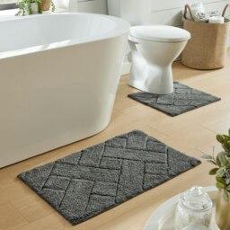 Bali Bath Mat & Pedestal Set in Charcoal Grey Grey