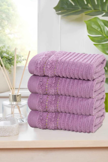 Linear Pure Cotton Face Cloth Towels Set Of 4 Pink Face cloth 4