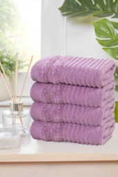 Linear Pure Cotton Face Cloth Towels Set Of 4 Pink Face cloth 4