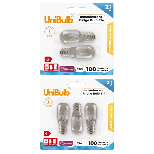 UniBulb Fridge / Oven / Salt Lamp Pygmy E14 Small Edison Screw (SES) 100lm 15W 2800K (Warm White) Incandescent Dimmable Light Bulbs - Pack of 5