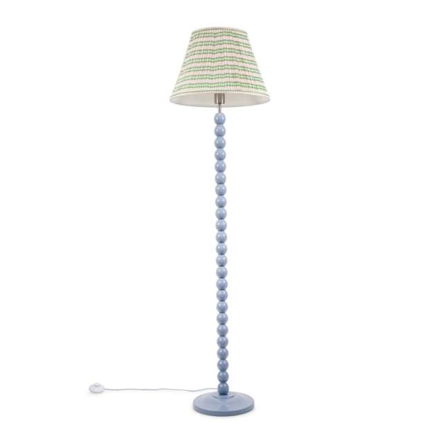 ValueLights Bobbles Blue Bobbin Floor Lamp Pink Aztec Pleat Shade Blue