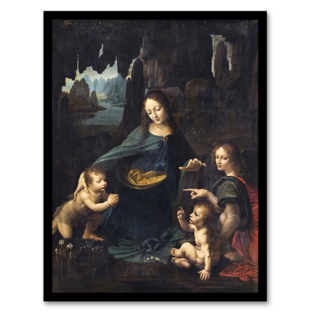 "The Virgin of the Rocks da Vinci Vintage Framed Wall Art Print 12X16"""