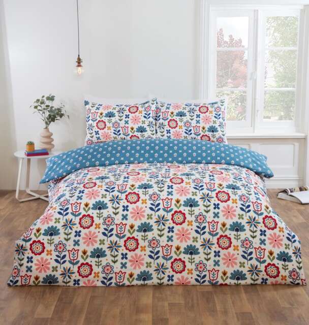 Olivia Microfibre Floral Duvet Cover Set with Pillowcase (Blue) Blue Double 1