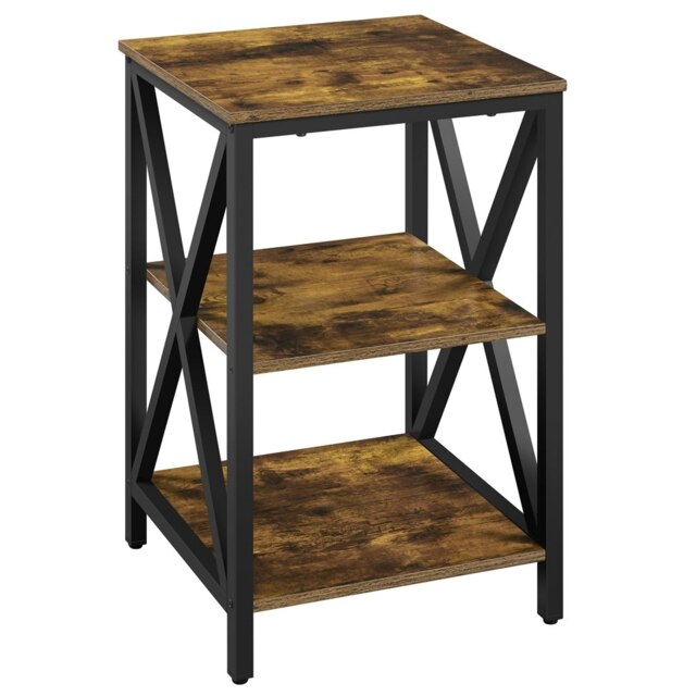 Yaheetech X-Shape Wooden Side Table with Shelves Rustic Brown