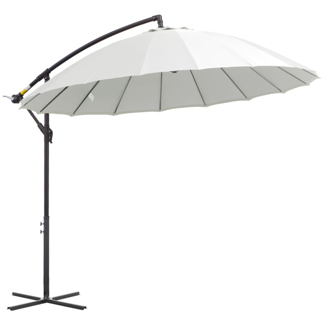 Outsunny 3m Cantilever Shanghai Parasol Garden Hanging Banana Sun Umbrella with Crank Handle, 18 Sturdy Ribs and Cross Base, White