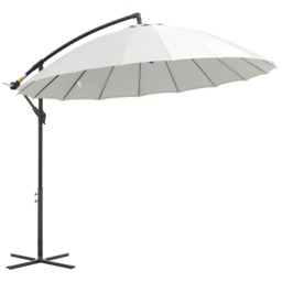 Outsunny 3m Cantilever Shanghai Parasol Garden Hanging Banana Sun Umbrella with Crank Handle, 18 Sturdy Ribs and Cross Base, White
