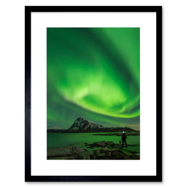 "Northern Lights Lofoten Islands Norway Black 9x7"" Black Framed Wall Art Print"