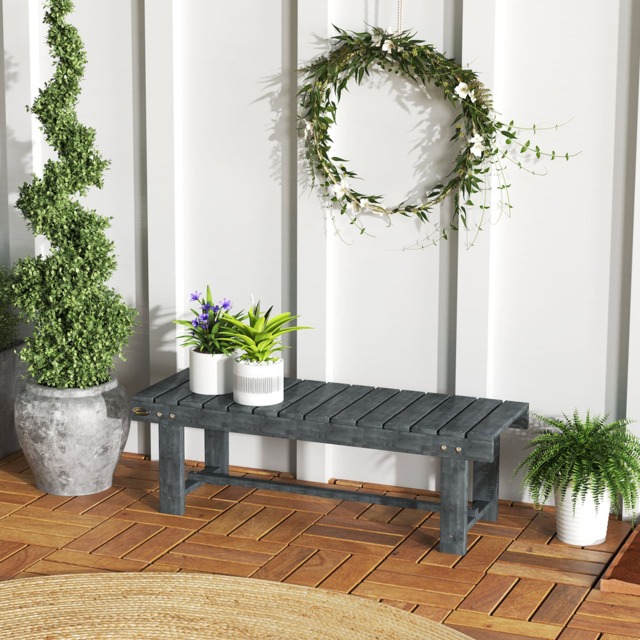 Outsunny Wooden Garden Bench, 2 Seater Outdoor Bench, Fir Wood Backless Patio Loveseat with Slatted Seat for Park, 110 x 38 x 35 cm, 1 Piece, Grey Grey Grey