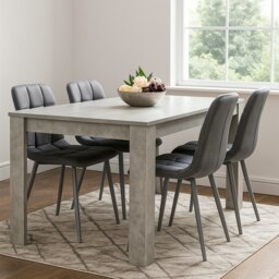Dining Table with 4 Grey Velvet Chairs Stone Grey Effect Wood Table Set for Dining Room Grey 5