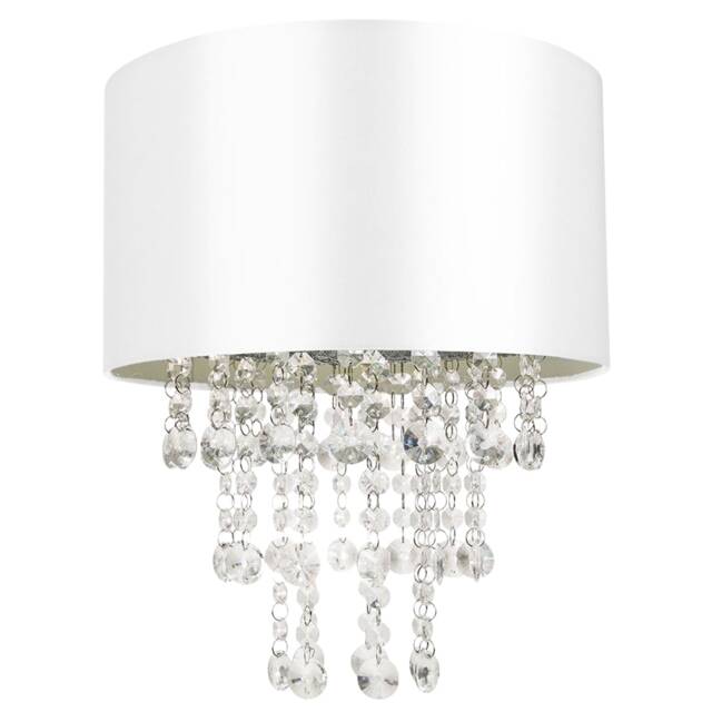Modern White Satin Fabric Pendant Light Shade with Transparent Acrylic Droplets White White 1
