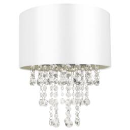 Modern White Satin Fabric Pendant Light Shade with Transparent Acrylic Droplets White White 1