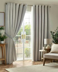 Chenille Blackout Ring Top Eyelet Curtains - 117cm x 183cm - Silver