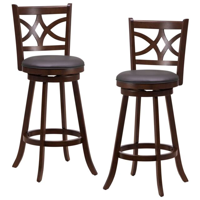 COSTWAY Set of 2 Swiveling Bar Stools Counter Height Chair Pub Brown