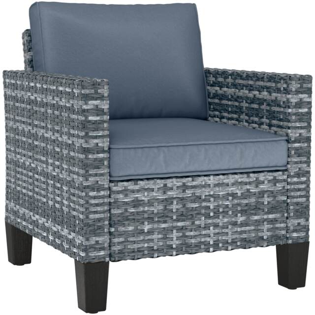 Outsunny Single Seater Rattan Garden Armchair, PE Wicker Rattan Chair with Armrests and Cushions, Garden Chair with Galvanised Steel Frame for Conservatory, Porch, Light Grey Grey One Size
