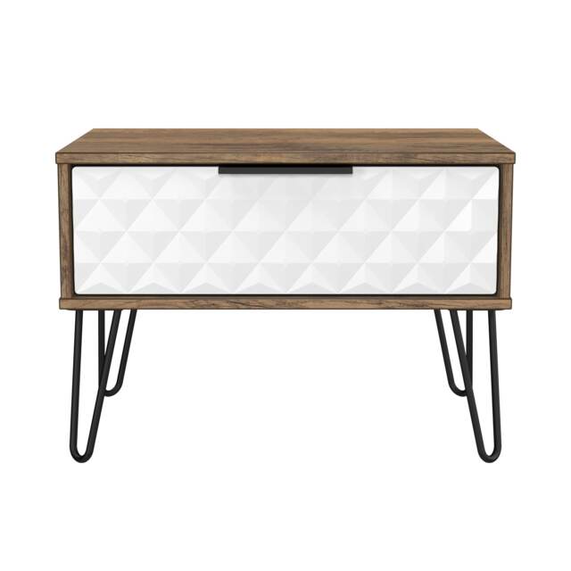 Islay 1 Drawer Wide Bedside Table in White Matt & Vintage Oak (Ready Assembled) White White Matt & Vintage Oak