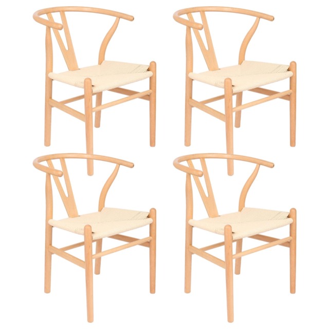 Nicholas Winter 4x Beech Wooden Danish Style Dining Chairs - Natural - Solid Wood Wish Beech Bone Wood Chairs Brown Natural/Natural