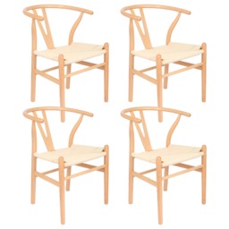 Nicholas Winter 4x Beech Wooden Danish Style Dining Chairs - Natural - Solid Wood Wish Beech Bone Wood Chairs Brown Natural/Natural