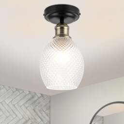 COSYLYTE Auburn Bathroom Light Classic Faceted Glass Ceiling Flush Light - Matt Black Gold 1