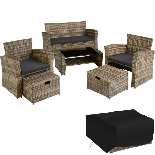 Garden Furniture Set Modena- sofa with storage, armchairs, stools, coffee table Brown nature 129 x 68,50 x 75 cm 1