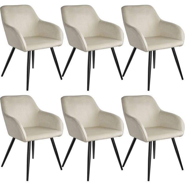 Dining Chair Marilyn - with armrests, padded, velvet look, black steel legs Cream cream/black 6