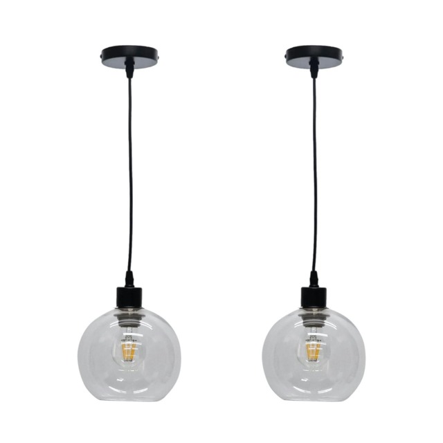 Set of 2 Barnum - Clear Glass Globe with Black Pendant Fittings Clear Clear 2