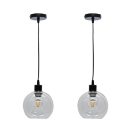 Set of 2 Barnum - Clear Glass Globe with Black Pendant Fittings Clear Clear 2
