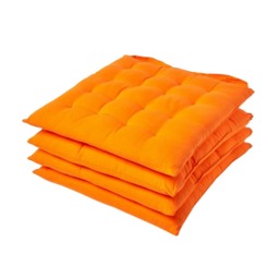 Homescapes 4 x Seat Pads Luxury Cotton Indoor Outdoor Garden Dining Cushion Orange 40 x 40 cm 4