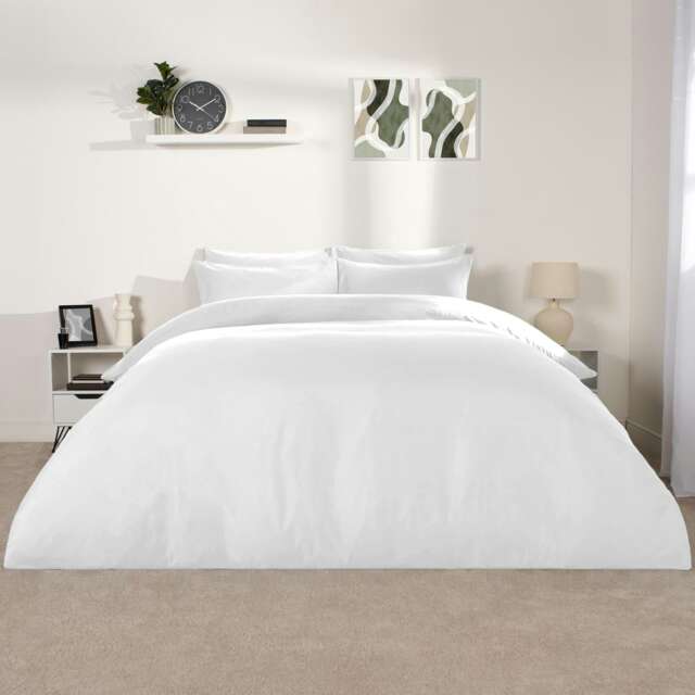 OHS Microfibre Plain Soft Duvet Cover and Pillowcase Set, King - White