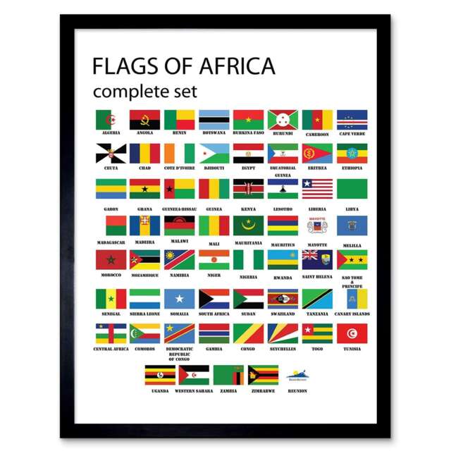 "Flags Africa Set African Nations Home Decor 12x16"" Framed Wall Art Print"