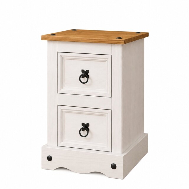 Corona Bedside Table White 2 Drawer Mexican Solid Pine Wood