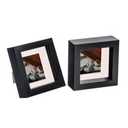 "Nicola Spring 4 x 4"" Photo Frames - Black/Ivory Mount - 3D Picture Frame Box Portrait Display Case (12.5 x 12.5cm) Set of 2"