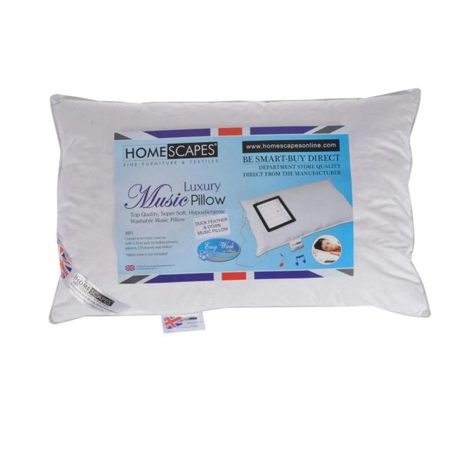 "Homescapes Duck Feather and Down Music Pillow With Speakers White 48cm x 74cm (19"" x 29"")"